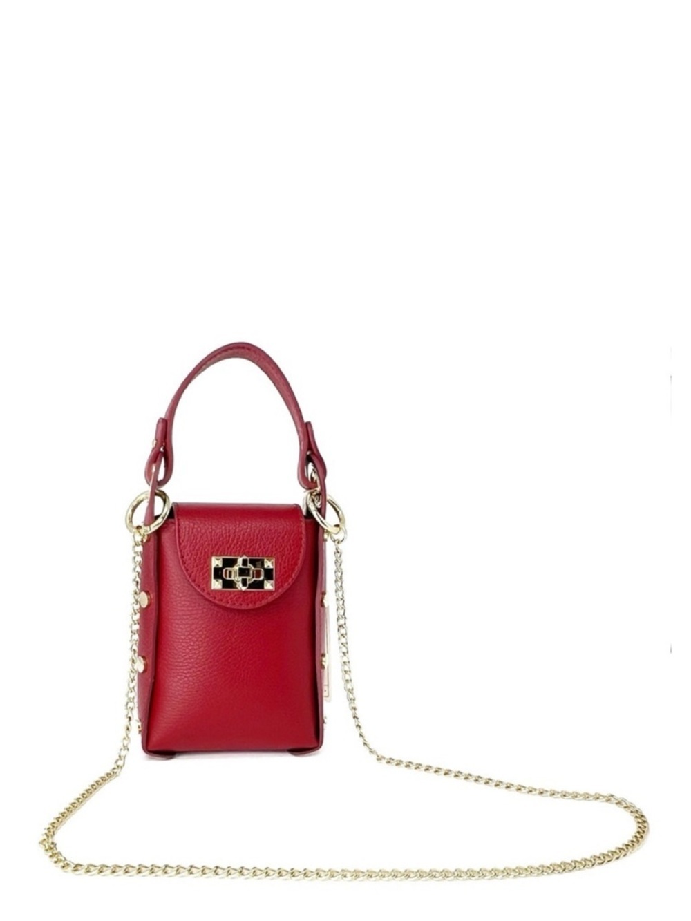 Anna Paola Crossbody Bag Cherry Red Leather Gold-Tone Chain Strap Lock New NWT